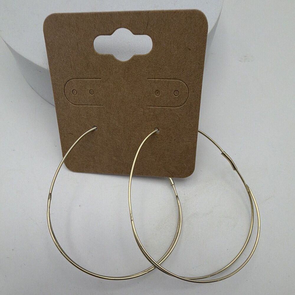 Gold Tone Round Hoop Earrings Latch Back Closure 3" No Stone